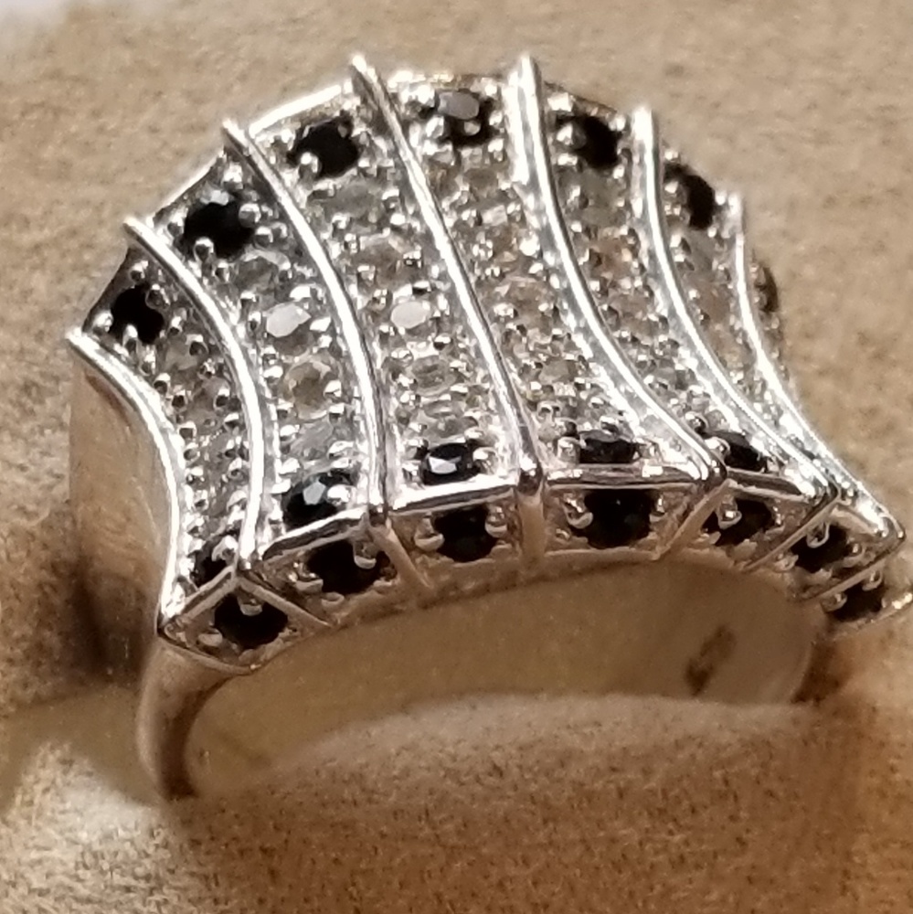 VINTAGE Sapphire & White Topaz in Sterling Silver